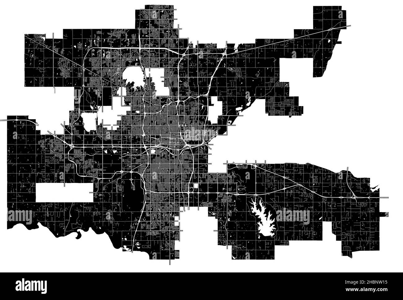 Oklahoma City, Oklahoma, Stati Uniti, mappa vettoriale ad alta risoluzione con confini della città e percorsi modificabili. La mappa della città è stata disegnata con aree bianche A. Illustrazione Vettoriale