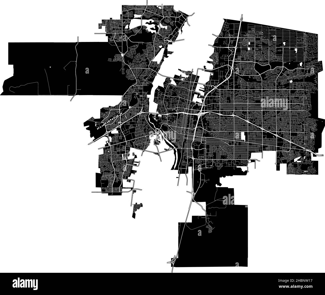 Albuquerque, New Mexico, Stati Uniti, mappa vettoriale ad alta risoluzione con confini della città e percorsi modificabili. La mappa della città è stata disegnata con aree bianche A. Illustrazione Vettoriale