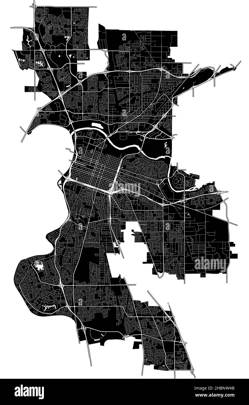 Sacramento, California, Stati Uniti, mappa vettoriale ad alta risoluzione con confini della città e percorsi modificabili. La mappa della città è stata disegnata con aree bianche e Illustrazione Vettoriale