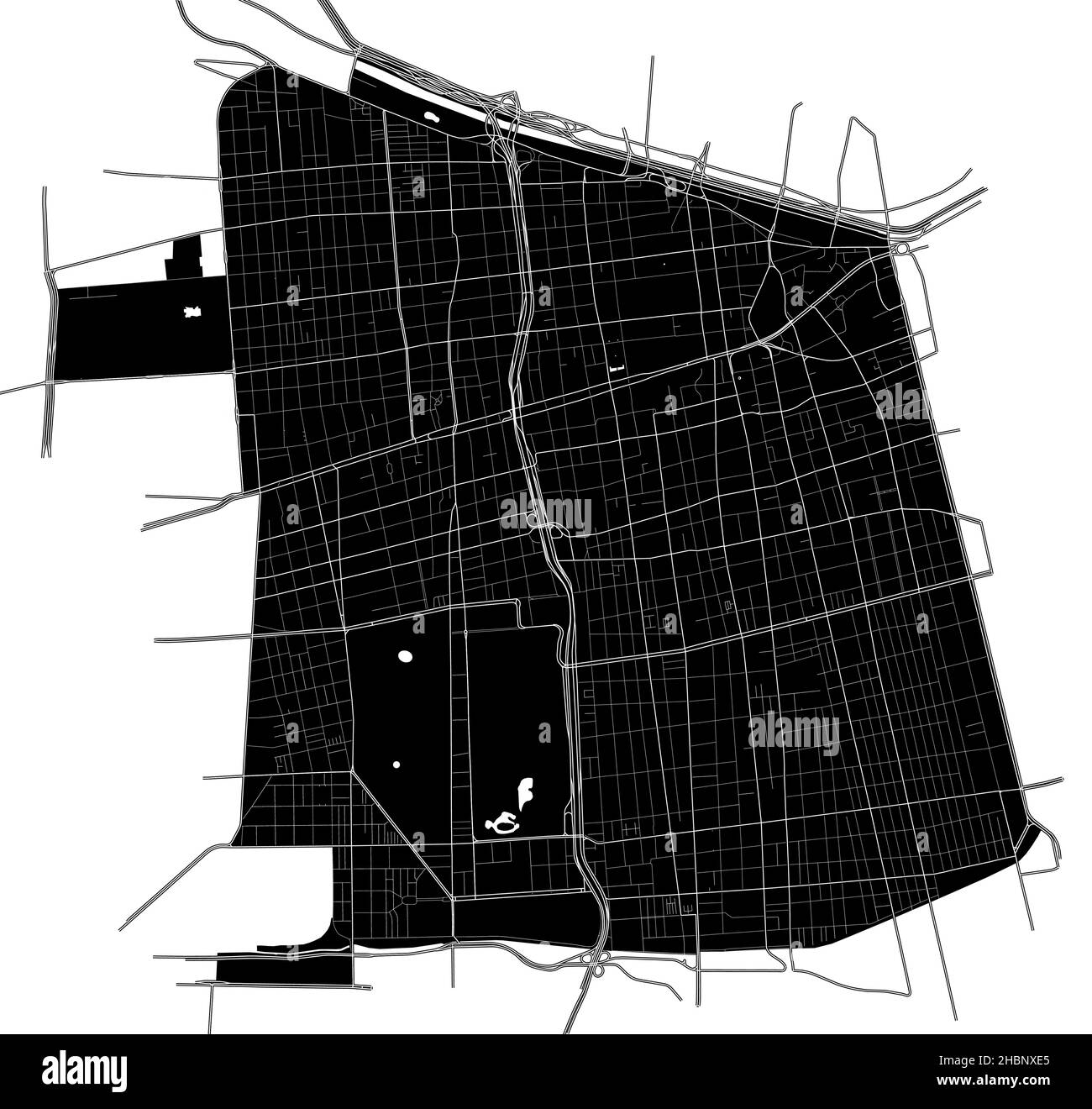 Santiago, Cile, mappa vettoriale ad alta risoluzione con confini della città e percorsi modificabili. La mappa della città è stata disegnata con aree bianche e linee per le strade principali Illustrazione Vettoriale