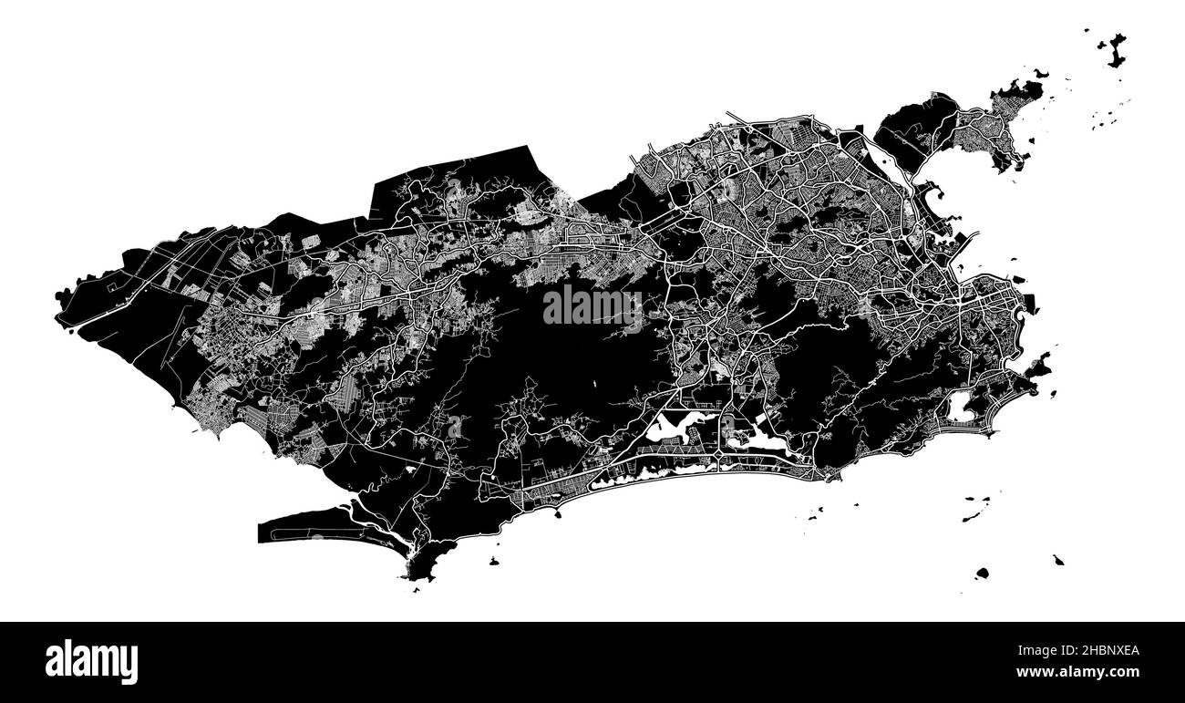 Rio de Janeiro, Brasile, mappa vettoriale ad alta risoluzione con confini della città e percorsi modificabili. La mappa della città è stata disegnata con aree bianche e linee per mai Illustrazione Vettoriale