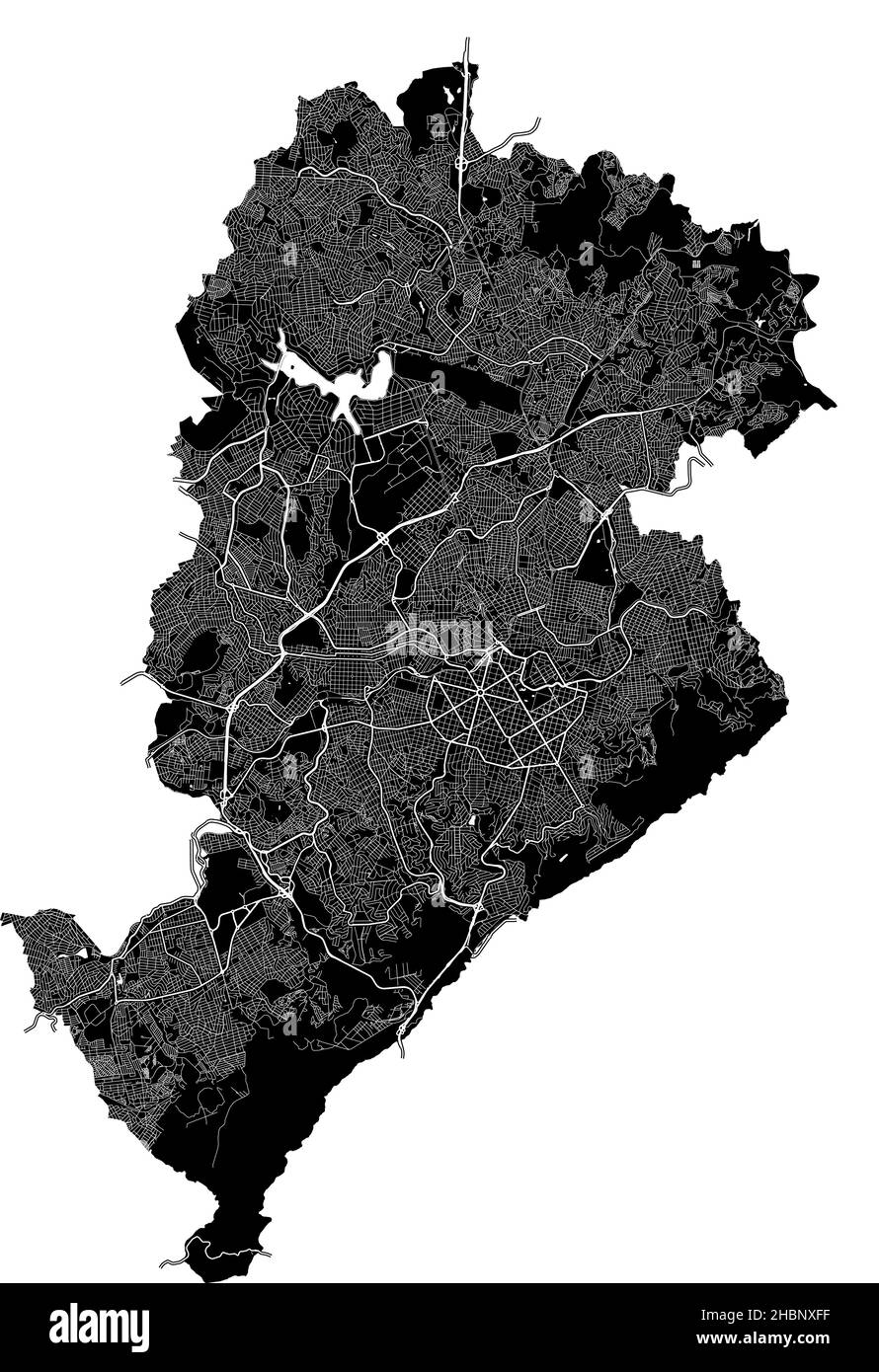 Belo Horizonte, Brasile, mappa vettoriale ad alta risoluzione con confini della città e percorsi modificabili. La mappa della città è stata disegnata con aree bianche e linee per mai Illustrazione Vettoriale