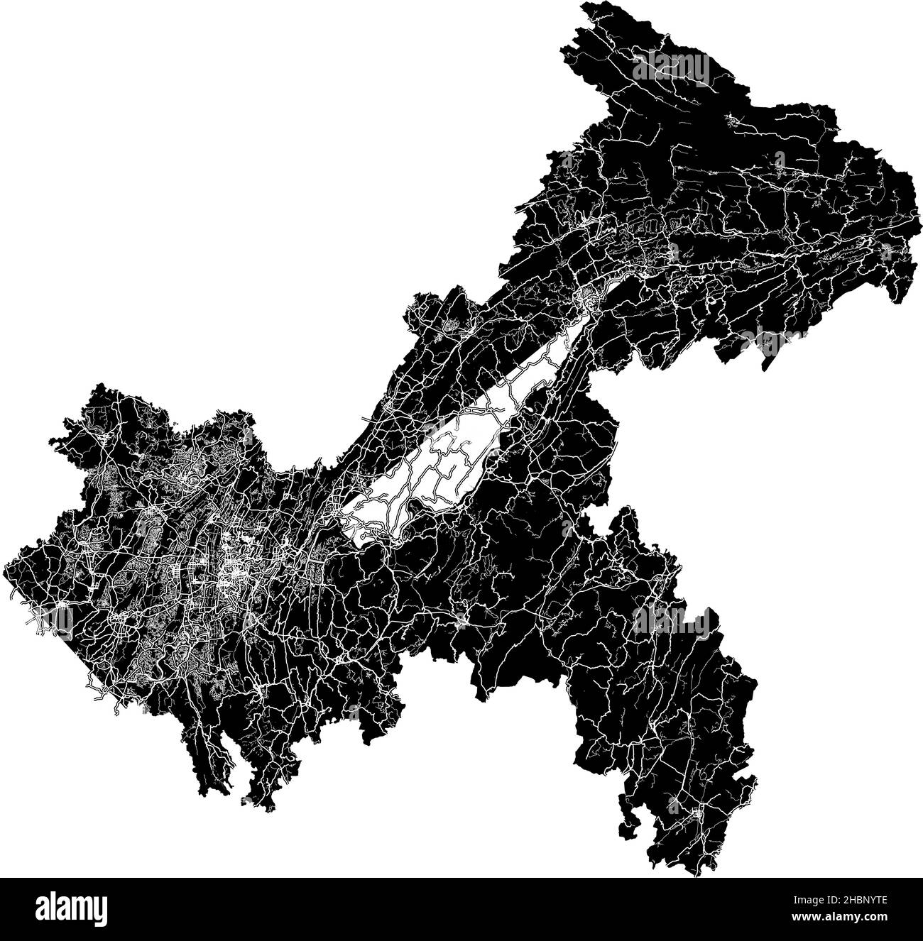 Chongqing, Cina, mappa vettoriale ad alta risoluzione con confini della città e percorsi modificabili. La mappa della città è stata disegnata con aree bianche e linee per la strada principale Illustrazione Vettoriale
