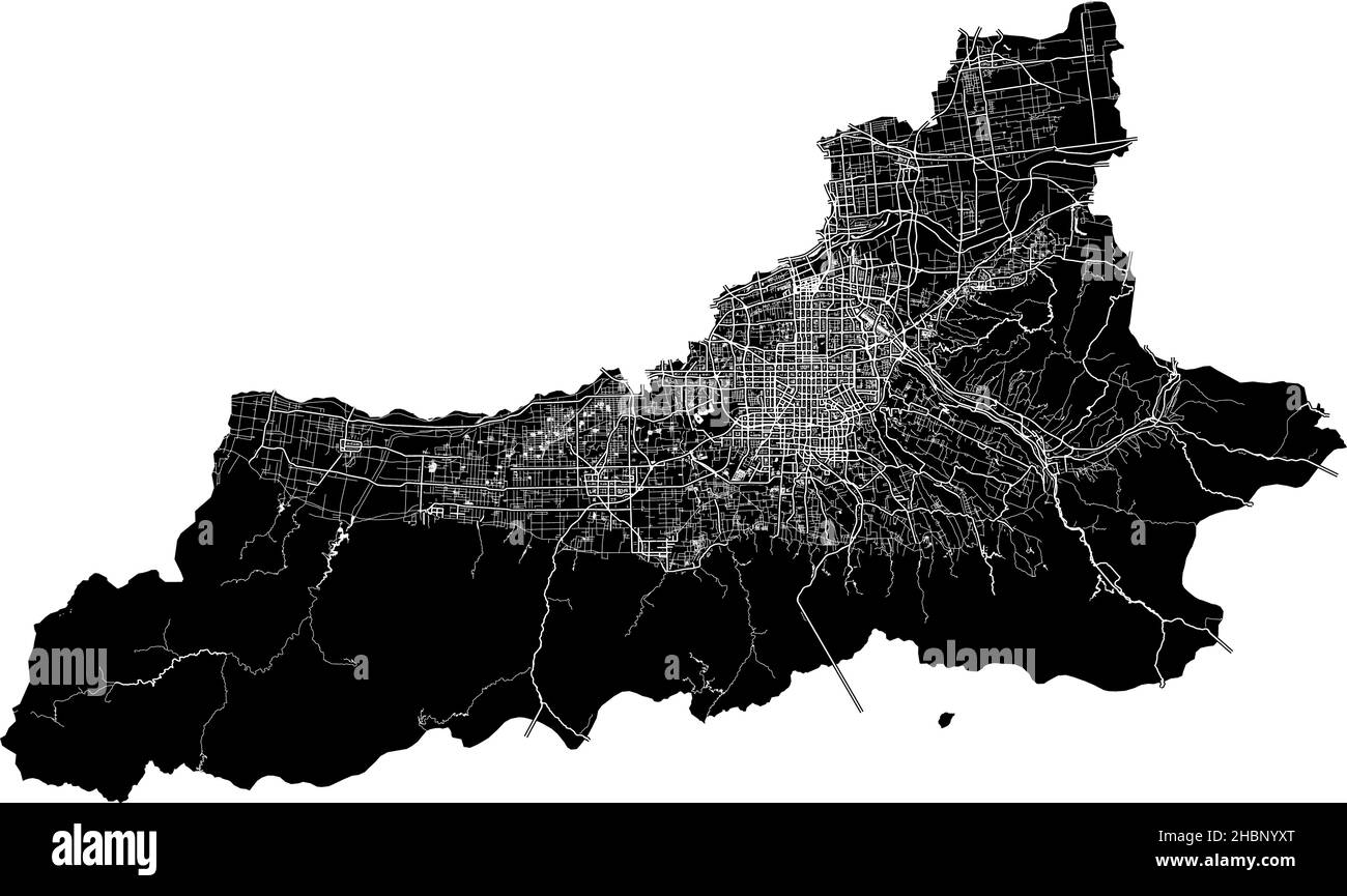 XI AN, Cina, mappa vettoriale ad alta risoluzione con confini della città e percorsi modificabili. La mappa della città è stata disegnata con aree bianche e linee per le strade principali, s Illustrazione Vettoriale