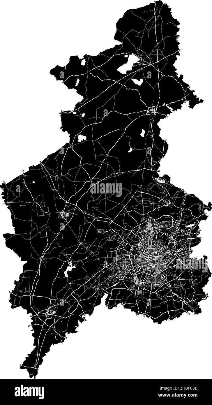 Shenyang, Cina, mappa vettoriale ad alta risoluzione con confini della città e percorsi modificabili. La mappa della città è stata disegnata con aree bianche e linee per le strade principali Illustrazione Vettoriale