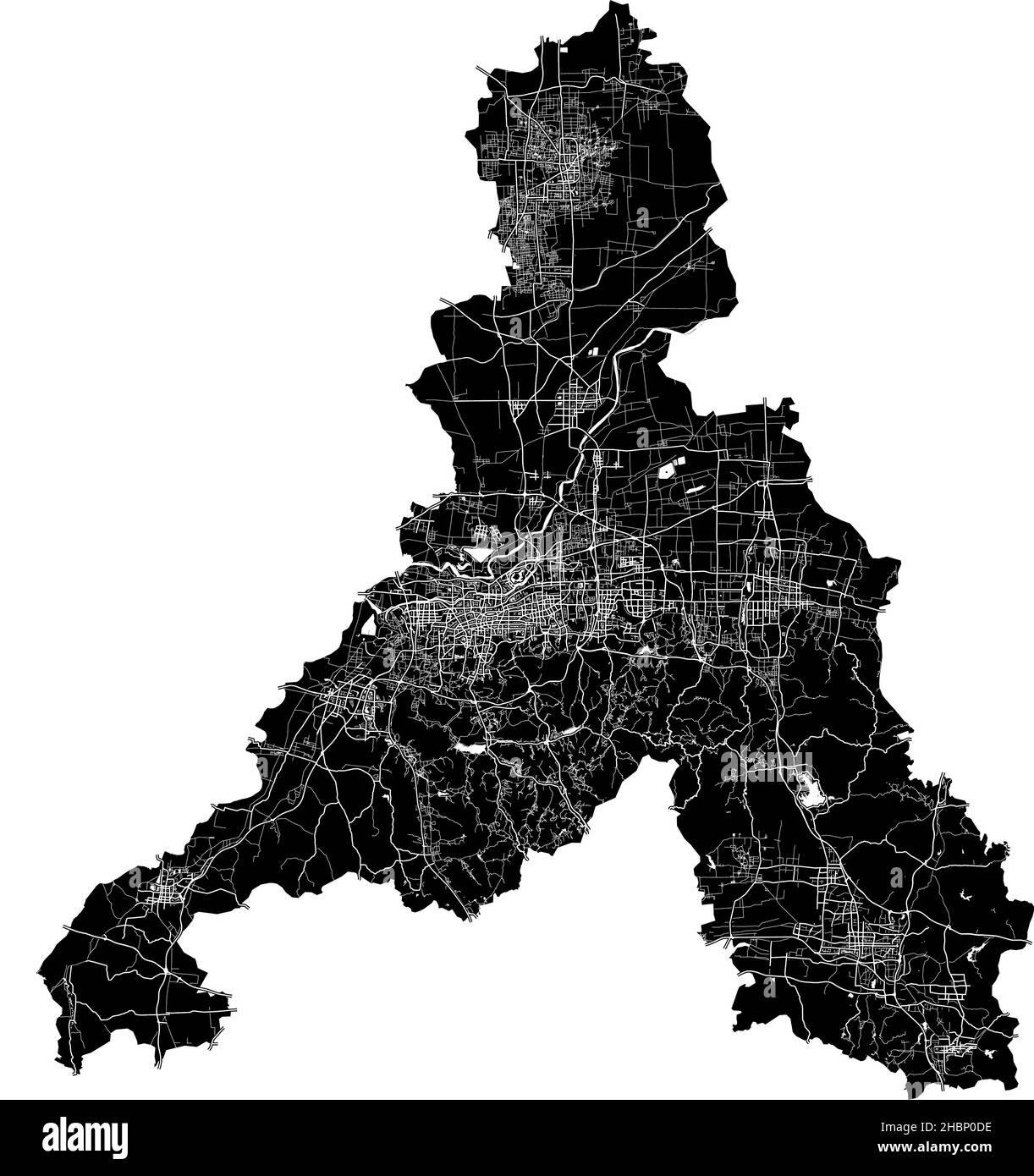 Jinan, Cina, mappa vettoriale ad alta risoluzione con confini della città e percorsi modificabili. La mappa della città è stata disegnata con aree bianche e linee per le strade principali, s Illustrazione Vettoriale