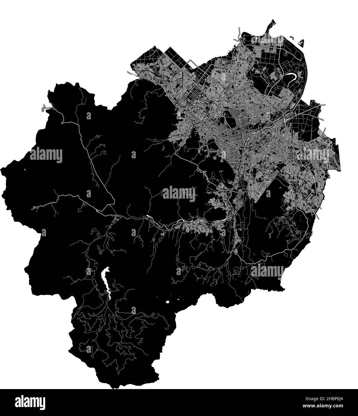 Sapporo, Giappone, mappa vettoriale ad alta risoluzione con confini della città e percorsi modificabili. La mappa della città è stata disegnata con aree bianche e linee per le strade principali, Illustrazione Vettoriale