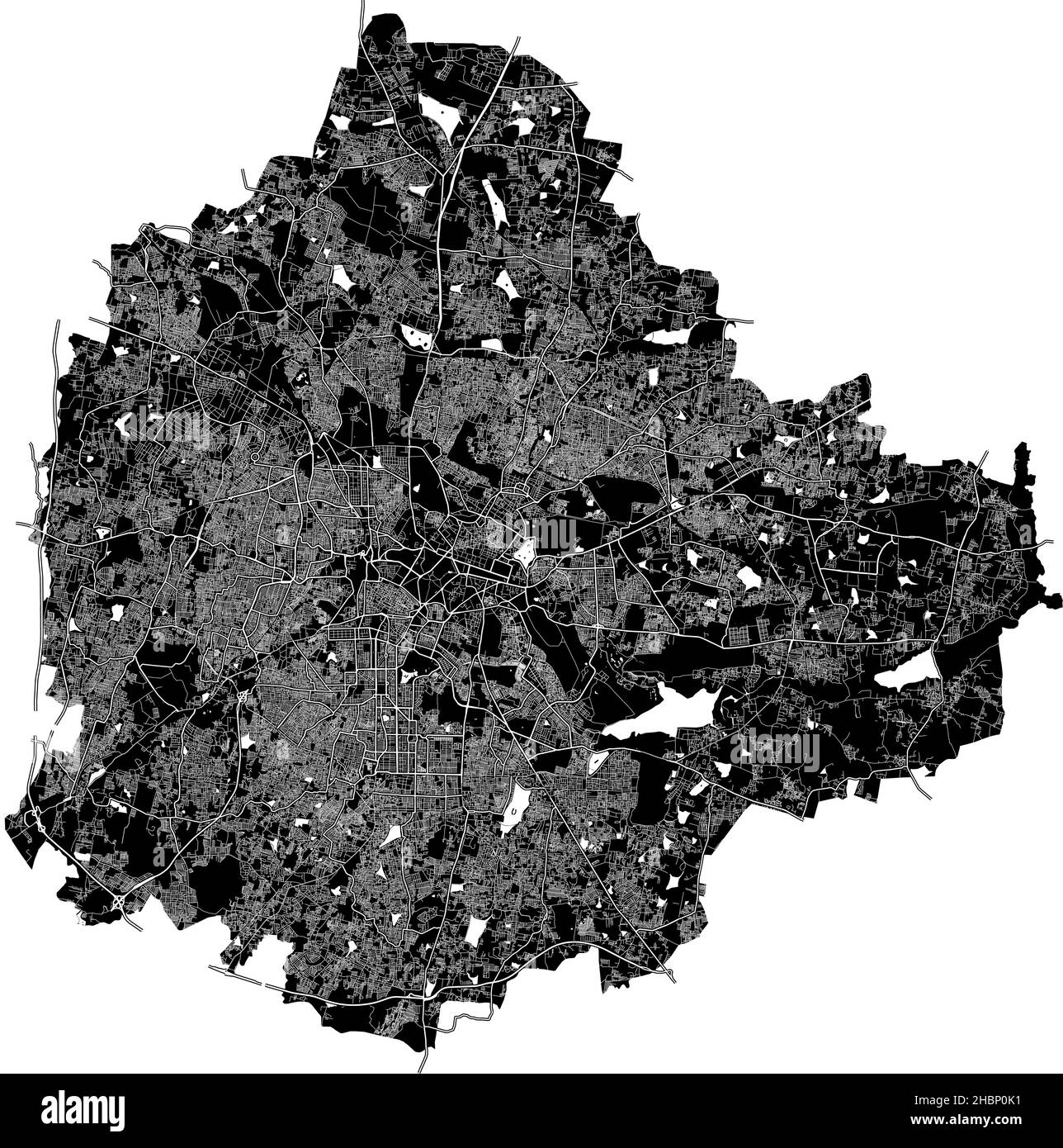 Bangalore, India, mappa vettoriale ad alta risoluzione con confini della città e percorsi modificabili. La mappa della città è stata disegnata con aree bianche e linee per la strada principale Illustrazione Vettoriale
