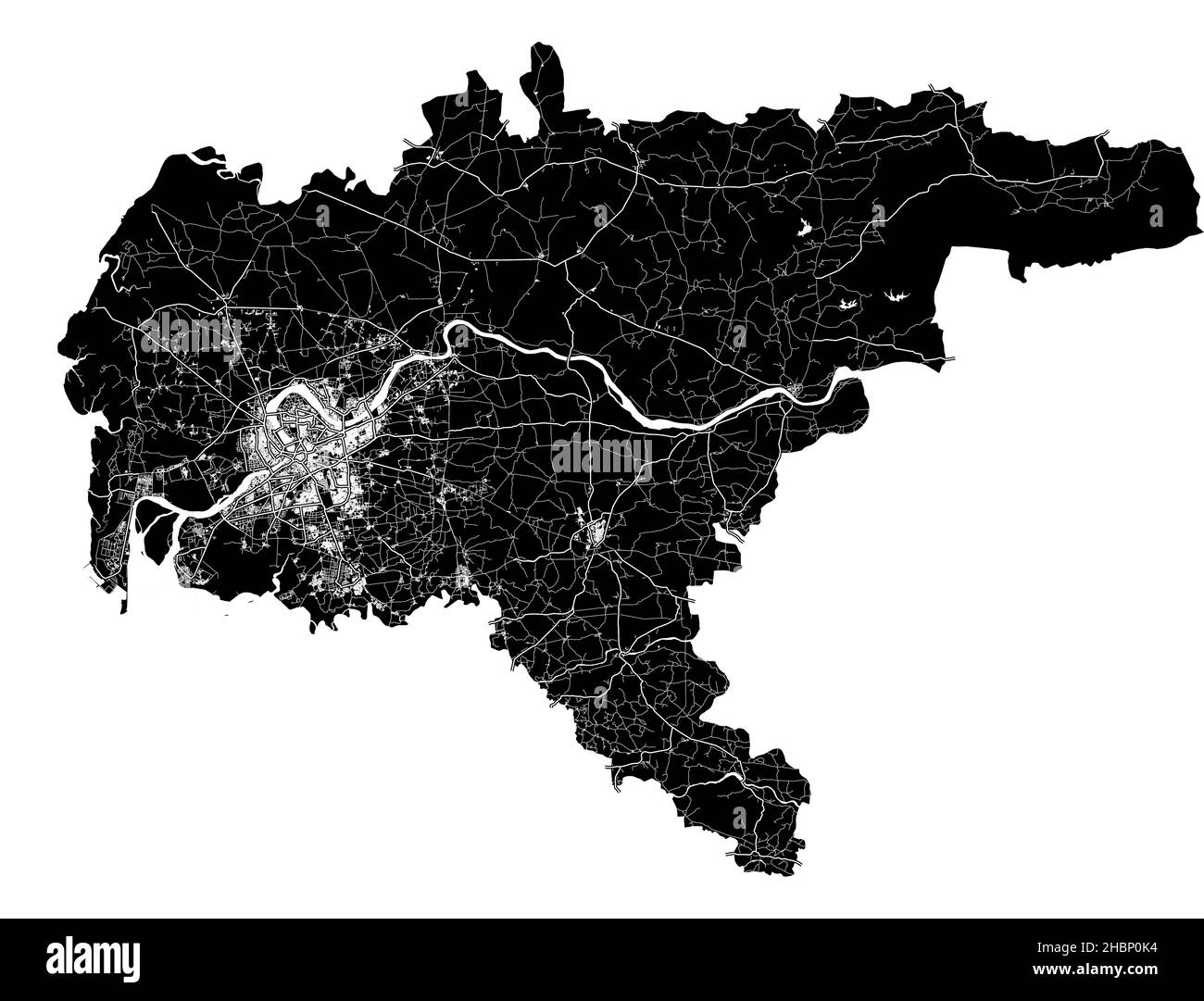 Surat, India, mappa vettoriale ad alta risoluzione con confini della città e percorsi modificabili. La mappa della città è stata disegnata con aree bianche e linee per le strade principali, s Illustrazione Vettoriale