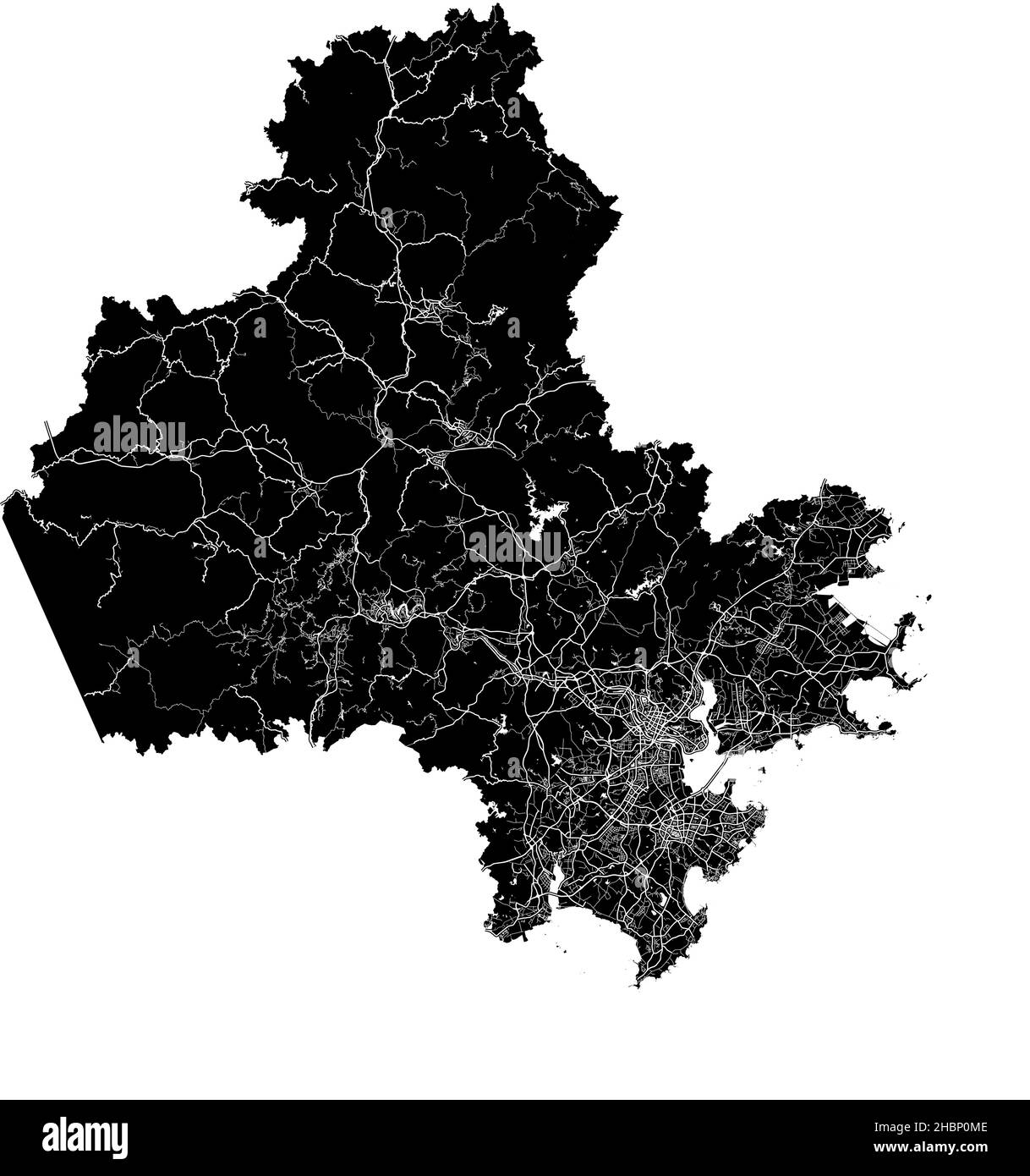 Quanzhou, Cina, mappa vettoriale ad alta risoluzione con confini della città e percorsi modificabili. La mappa della città è stata disegnata con aree bianche e linee per le strade principali Illustrazione Vettoriale