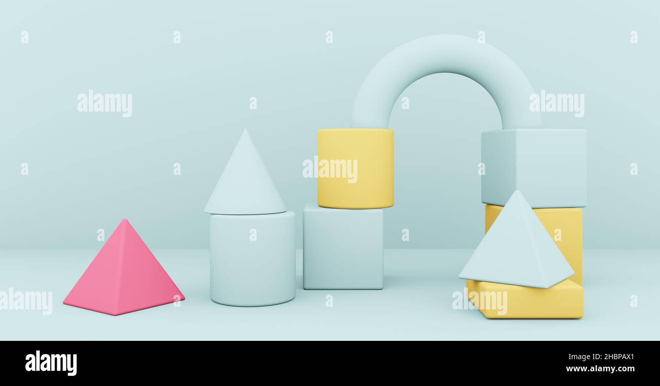 rendering 3d di uno sfondo astratto con forme. Foto Stock