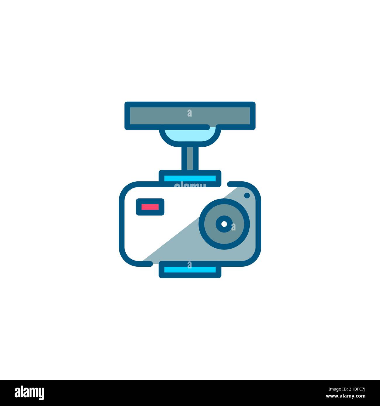 Supporto per telecamera per un drone o dispositivo di fissaggio per telecamera sportiva attiva. Pixel Perfect, icona a colori con tratto modificabile Illustrazione Vettoriale