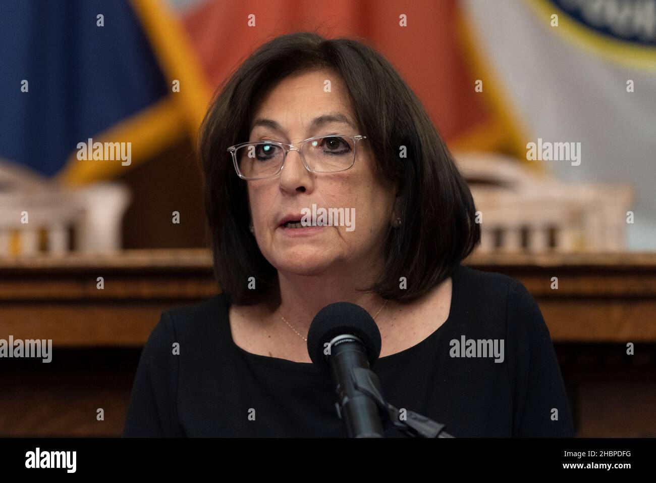 New York, Stati Uniti. 20th Dic 2021. Lorraine Grillo entrante primo vice sindaco parla durante il sindaco-eletto Eric Adams svelando i suoi deputati al Brooklyn Borough Hall di New York il 20 dicembre 2021. (Foto di Lev Radin/Sipa USA) Credit: Sipa USA/Alamy Live News Foto Stock