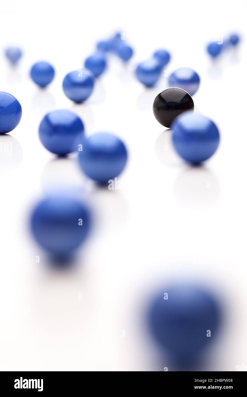 Palle, blu, molti, palla, gruppo, marmi, centro, direzione, struttura, prospettiva, power, single, strategia in avanti, interazione, background, blu, pr Foto Stock