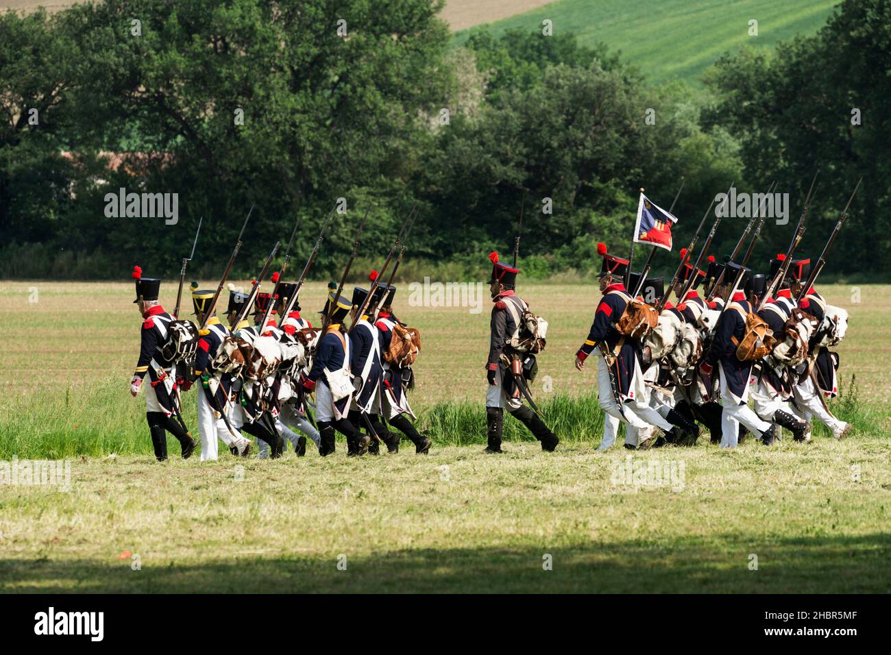 Rievocazione storica della battaglia di Tolentino combattuta dal re di Napoli, Gioacchino Murat contro gli Austriaci, Tolentino, Marche, Italia, Euro Foto Stock