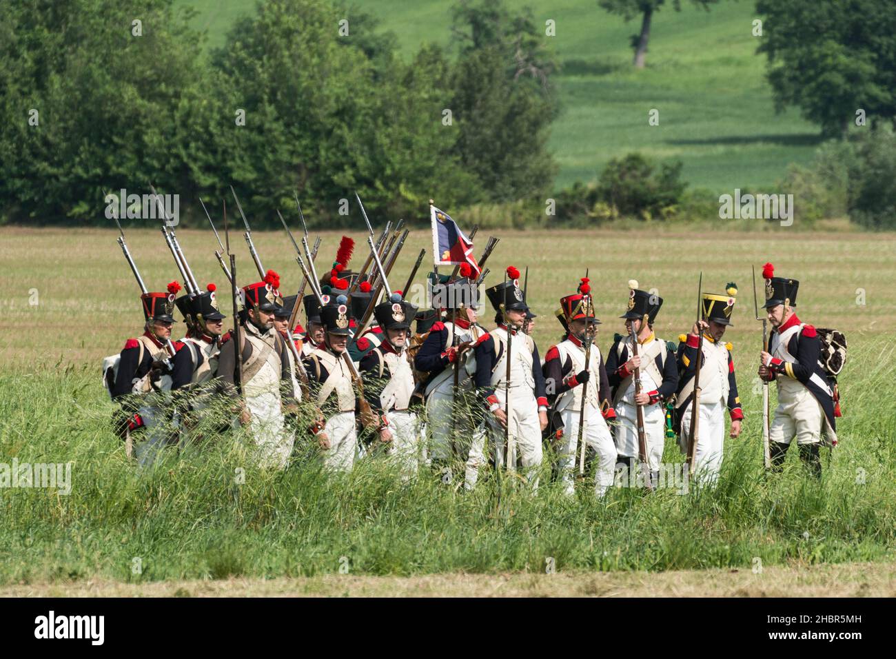 Rievocazione storica della battaglia di Tolentino combattuta dal re di Napoli, Gioacchino Murat contro gli Austriaci, Tolentino, Marche, Italia, Euro Foto Stock