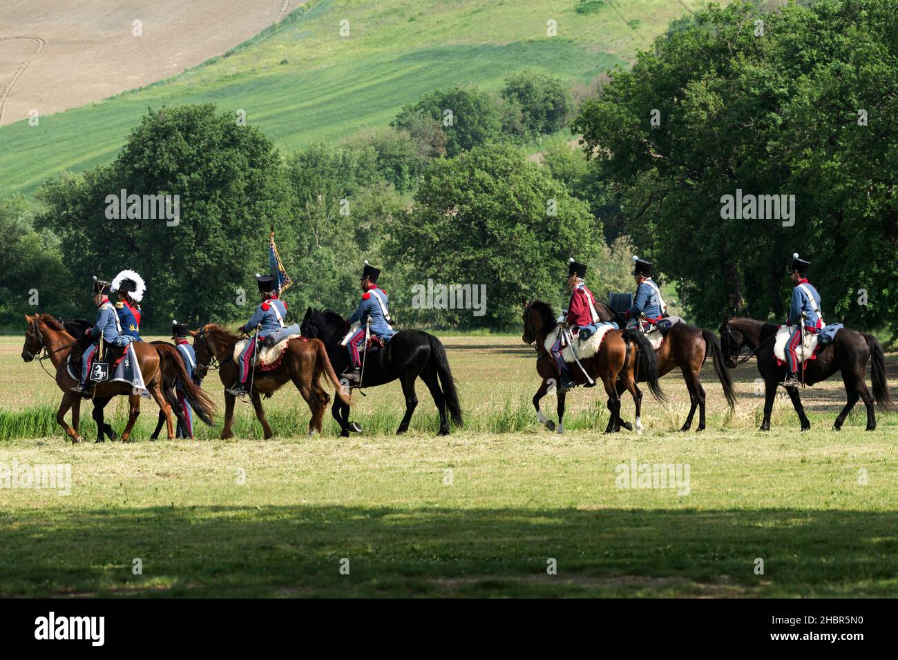 Rievocazione storica della battaglia di Tolentino combattuta dal re di Napoli, Gioacchino Murat contro gli Austriaci, Tolentino, Marche, Italia, Euro Foto Stock