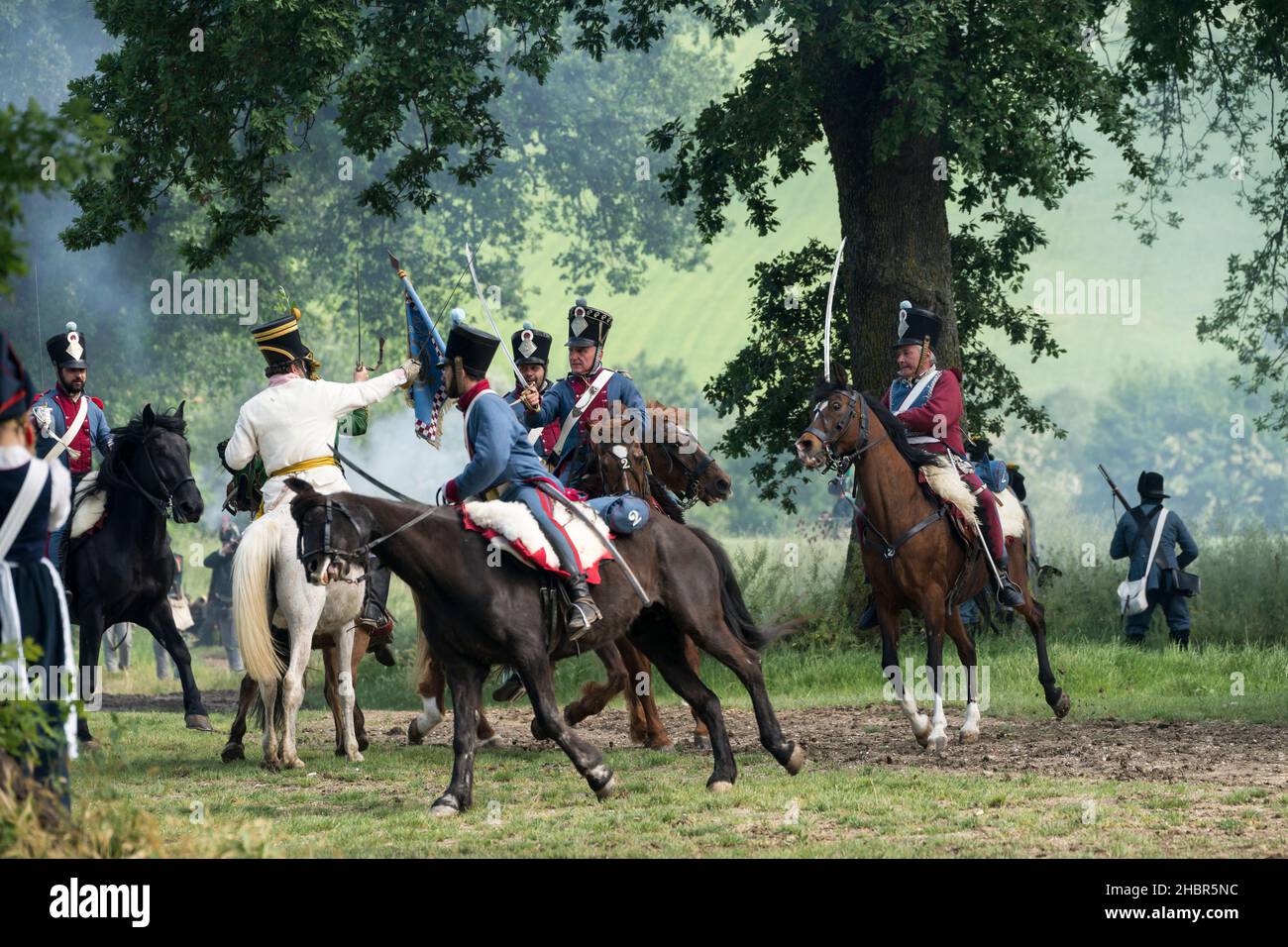 Rievocazione storica della battaglia di Tolentino combattuta dal re di Napoli, Gioacchino Murat contro gli Austriaci, Tolentino, Marche, Italia, Euro Foto Stock