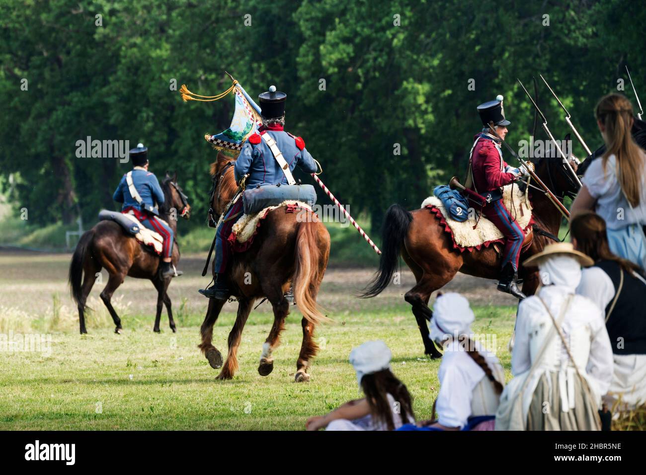 Rievocazione storica della battaglia di Tolentino combattuta dal re di Napoli, Gioacchino Murat contro gli Austriaci, Tolentino, Marche, Italia, Euro Foto Stock