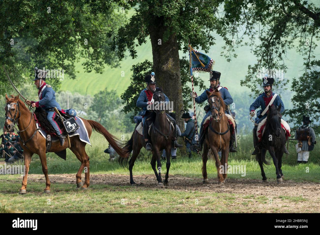 Rievocazione storica della battaglia di Tolentino combattuta dal re di Napoli, Gioacchino Murat contro gli Austriaci, Tolentino, Marche, Italia, Euro Foto Stock