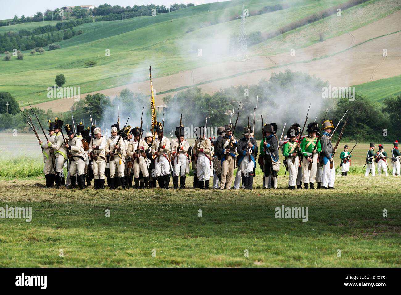 Rievocazione storica della battaglia di Tolentino combattuta dal re di Napoli, Gioacchino Murat contro gli Austriaci, Tolentino, Marche, Italia, Euro Foto Stock
