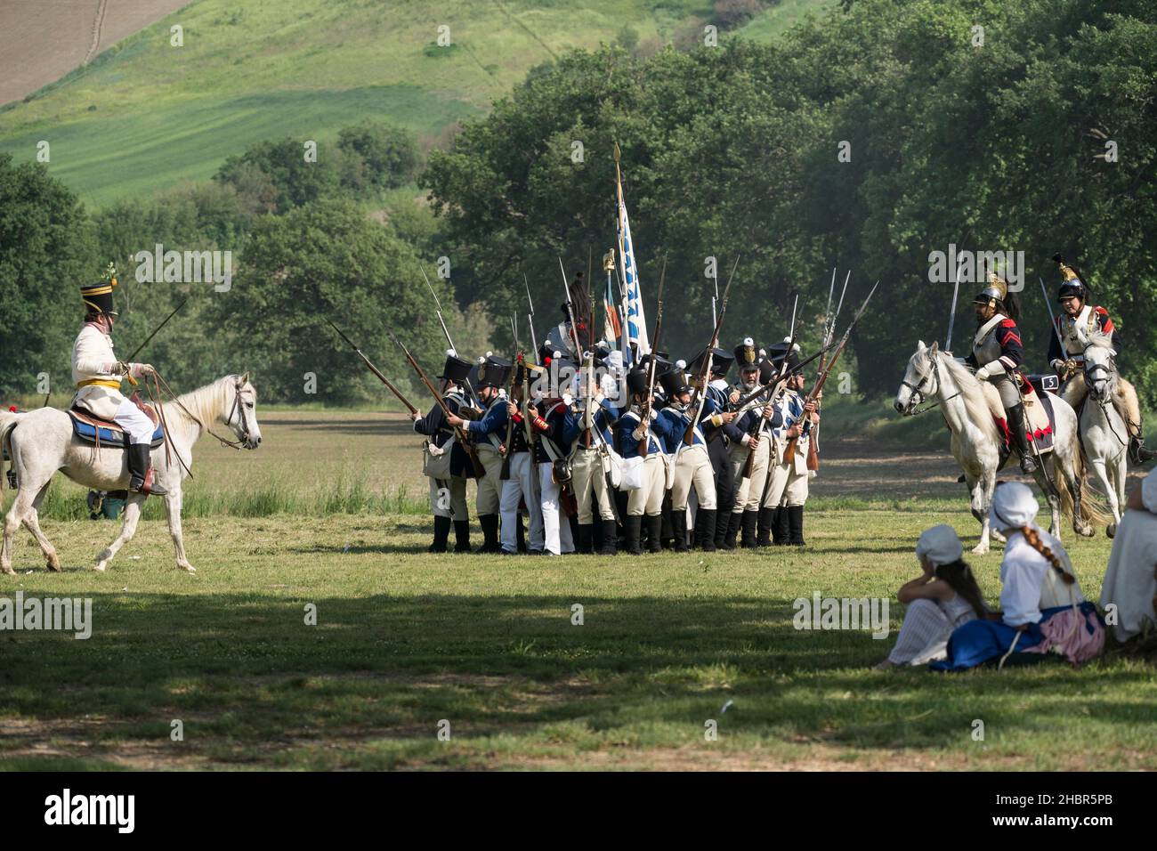 Rievocazione storica della battaglia di Tolentino combattuta dal re di Napoli, Gioacchino Murat contro gli Austriaci, Tolentino, Marche, Italia, Euro Foto Stock