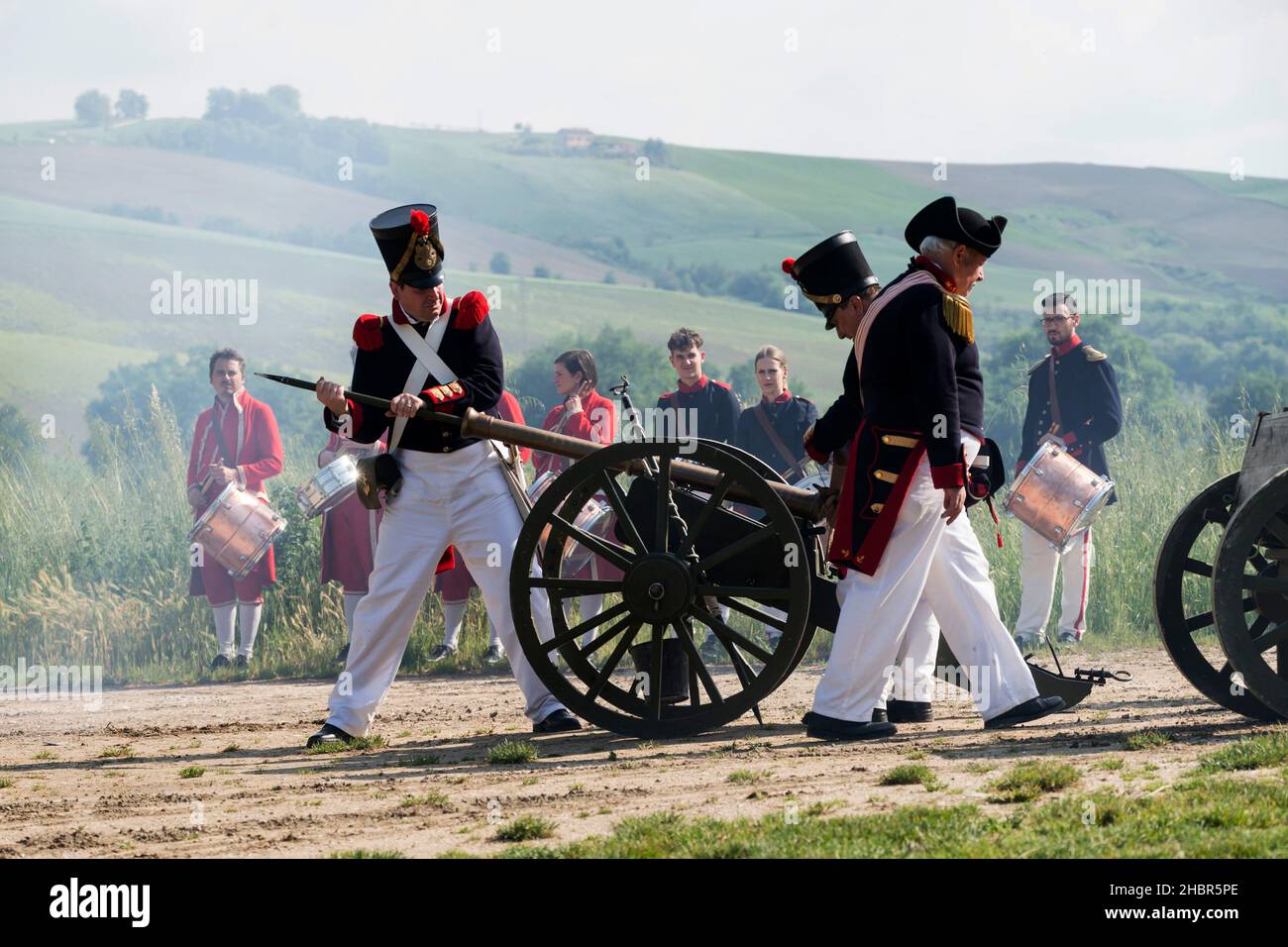 Rievocazione storica della battaglia di Tolentino combattuta dal re di Napoli, Gioacchino Murat contro gli Austriaci, Tolentino, Marche, Italia, Euro Foto Stock