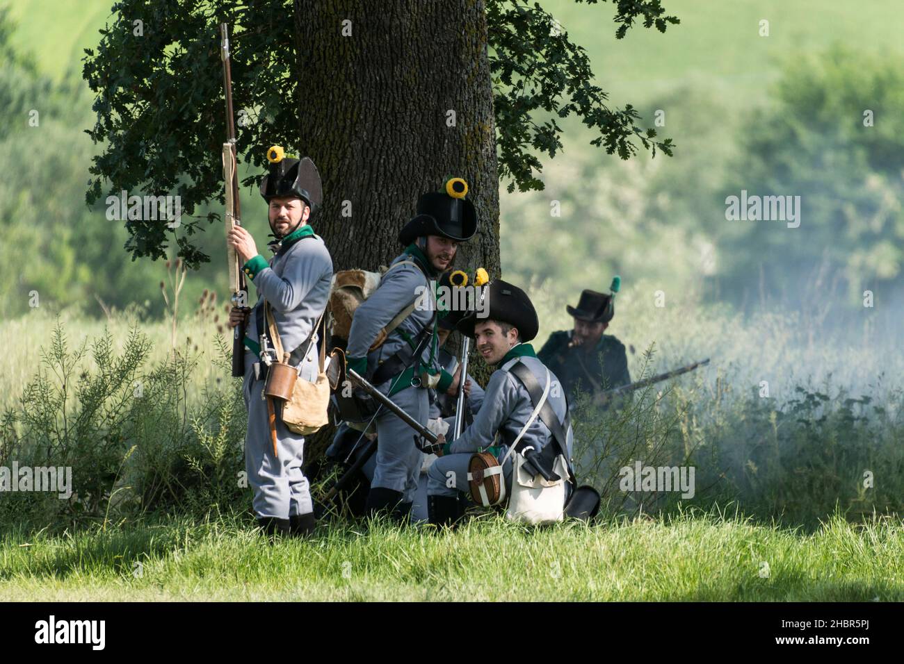 Rievocazione storica della battaglia di Tolentino combattuta dal re di Napoli, Gioacchino Murat contro gli Austriaci, Tolentino, Marche, Italia, Euro Foto Stock