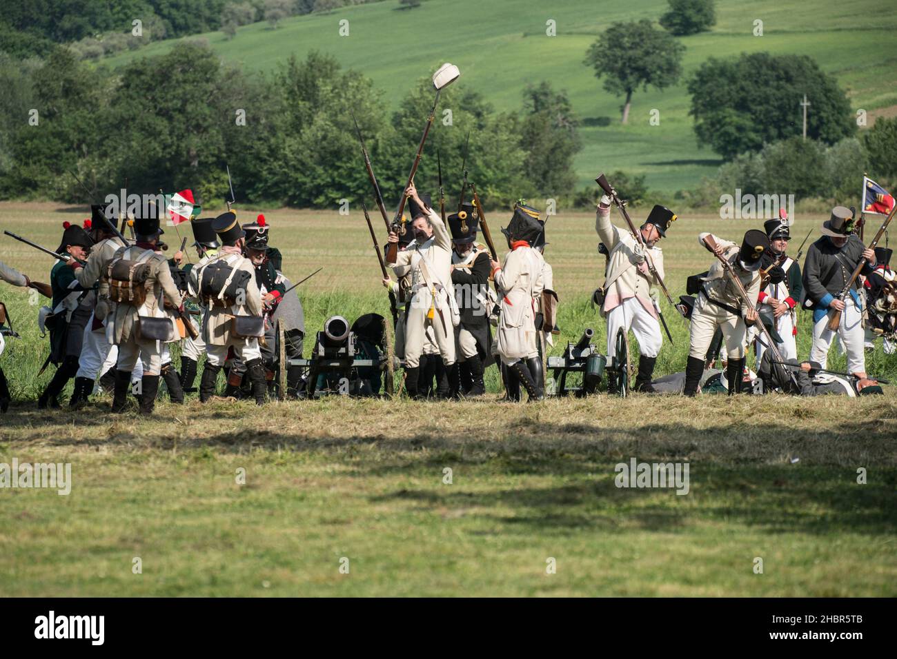 Rievocazione storica della battaglia di Tolentino combattuta dal re di Napoli, Gioacchino Murat contro gli Austriaci, Tolentino, Marche, Italia, Euro Foto Stock
