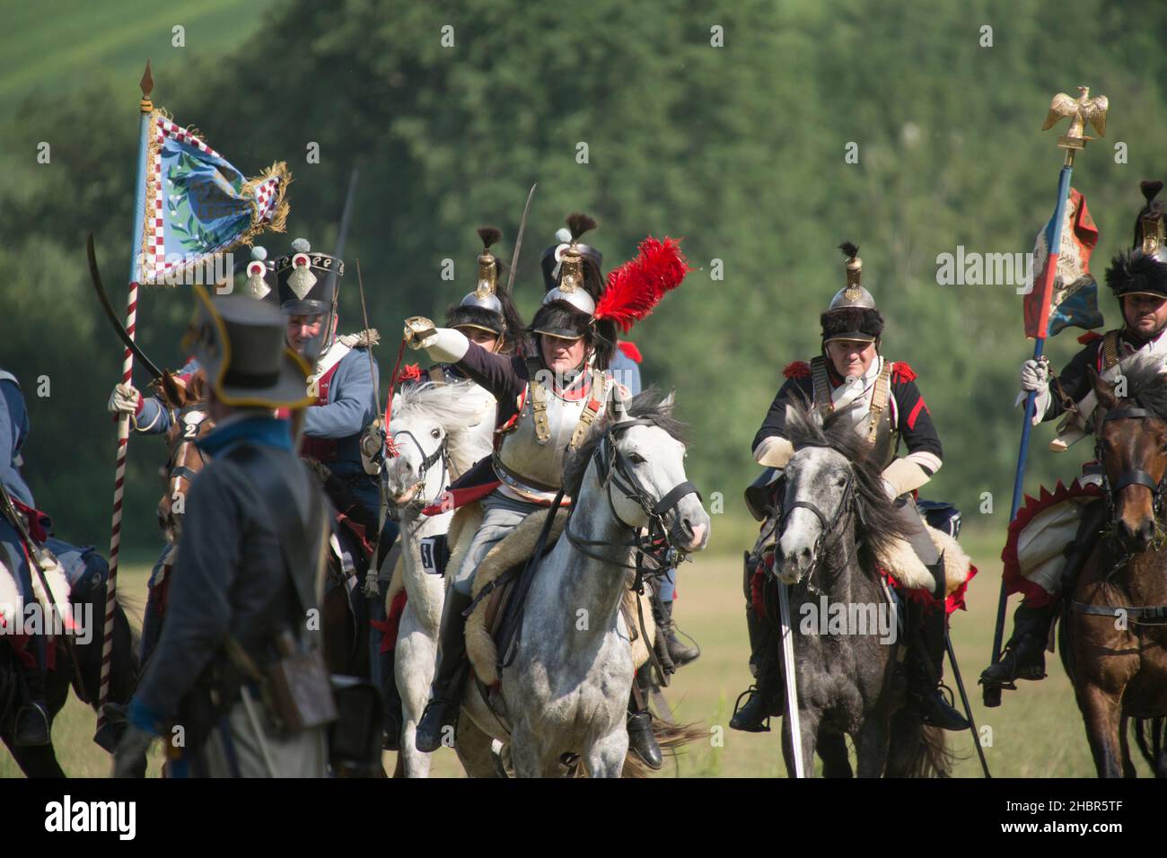 Rievocazione storica della battaglia di Tolentino combattuta dal re di Napoli, Gioacchino Murat contro gli Austriaci, Tolentino, Marche, Italia, Euro Foto Stock