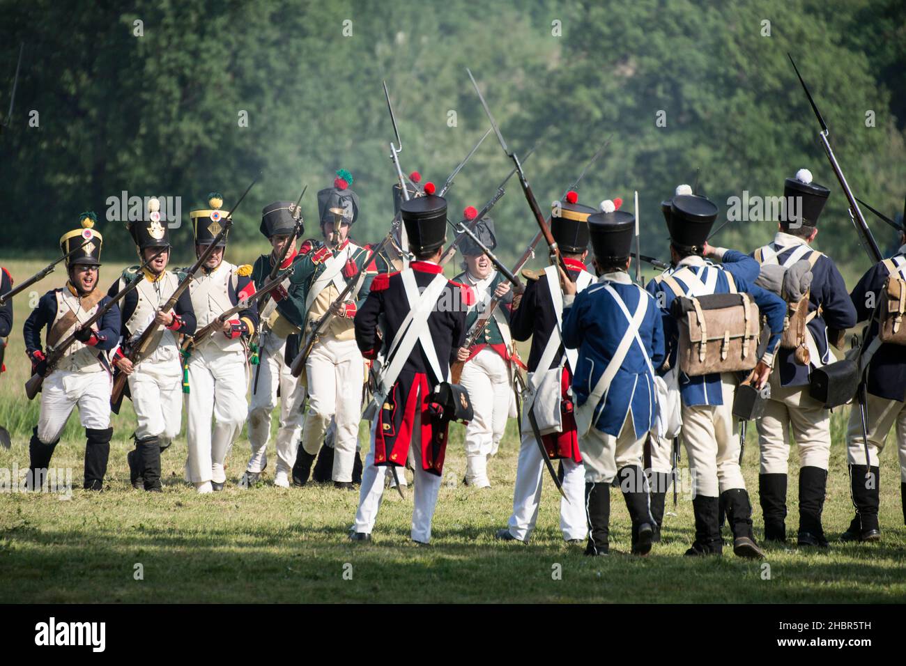 Rievocazione storica della battaglia di Tolentino combattuta dal re di Napoli, Gioacchino Murat contro gli Austriaci, Tolentino, Marche, Italia, Euro Foto Stock