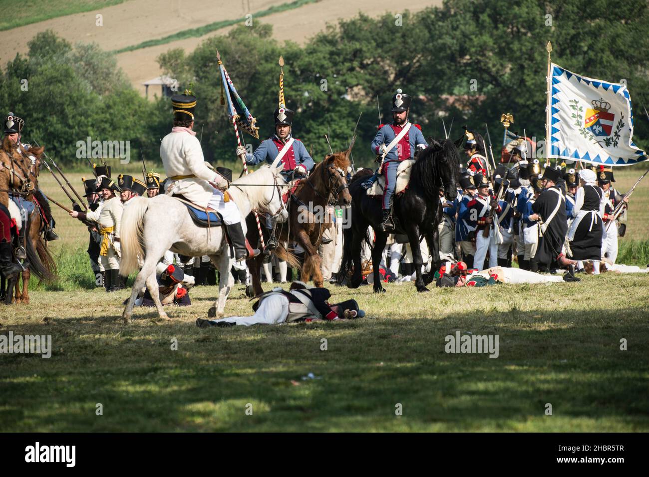 Rievocazione storica della battaglia di Tolentino combattuta dal re di Napoli, Gioacchino Murat contro gli Austriaci, Tolentino, Marche, Italia, Euro Foto Stock