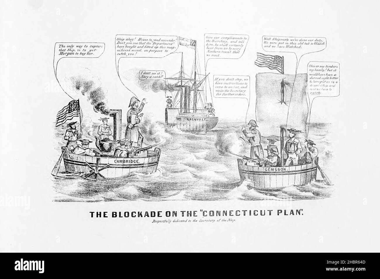 Il blocco sul piano del Connecticut (dedito al Segretario della Marina) il blocco da una collezione di caricature appartenenti alla Guerra civile pubblicata nel 1892 su Heavy Plate Paper Foto Stock