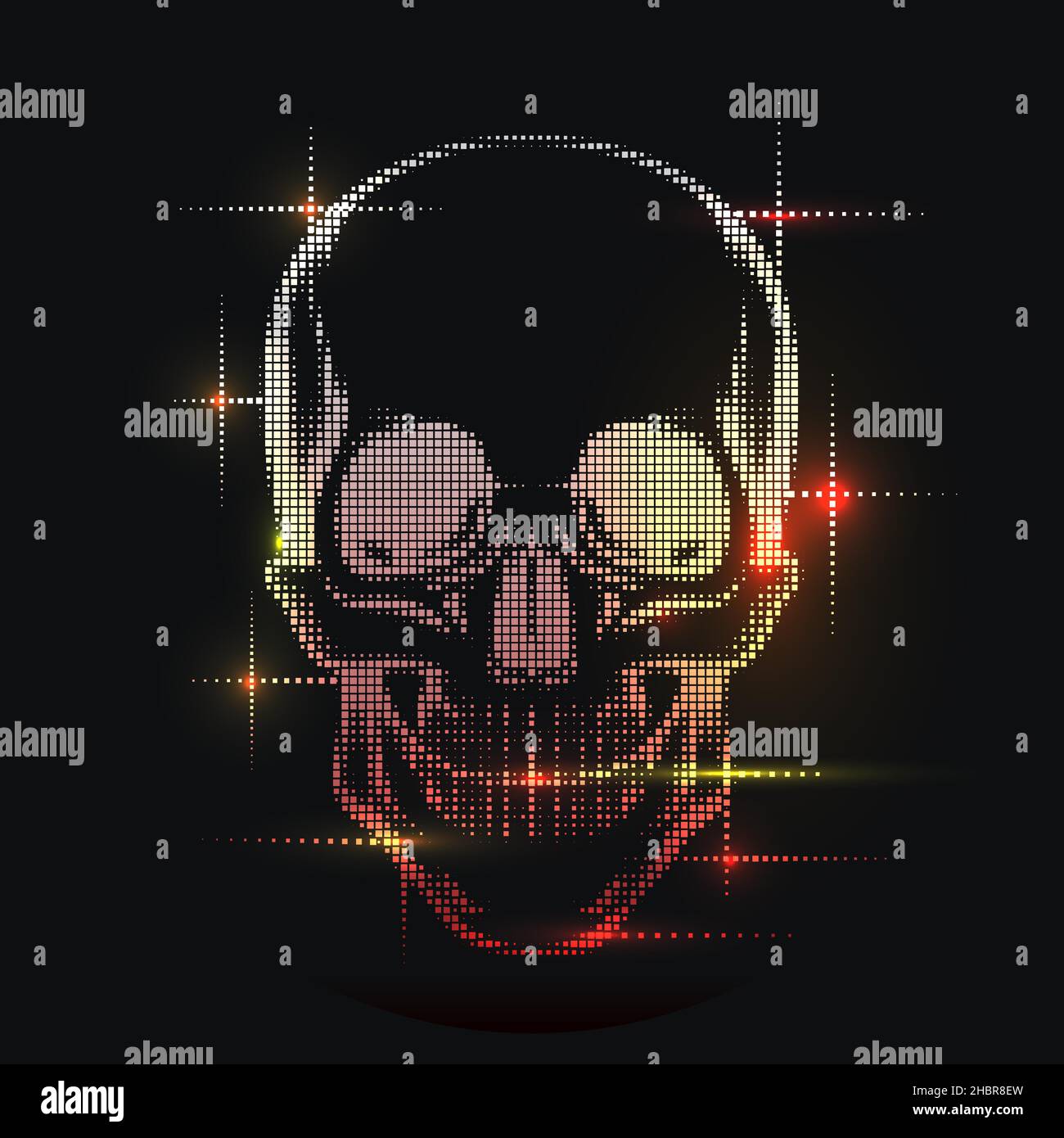 Illustrazione del cranio pixel digitale isolato su nero. Illustrazione vettoriale. Illustrazione Vettoriale