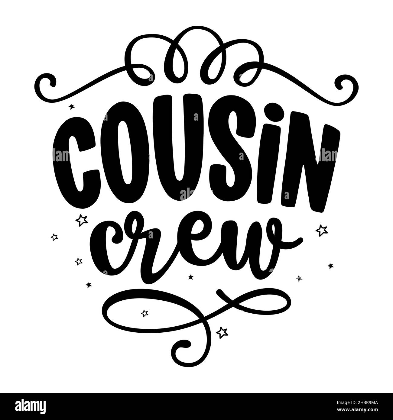 Cousin Crew - T-shirt di Natale, scritta etichette design. Simpatico badge. Emblema isolato disegnato a mano con citazione. Segno o logo di festa di Natale. Prenotazione rottami, p Illustrazione Vettoriale