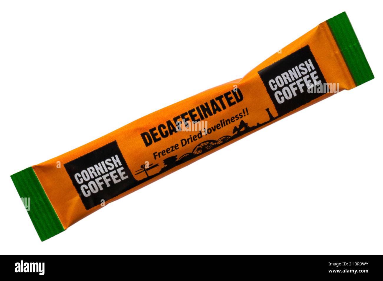 Bustina di Cornish caffè decaffeinato isolato su sfondo bianco - ghiacciato vellutato secco Foto Stock