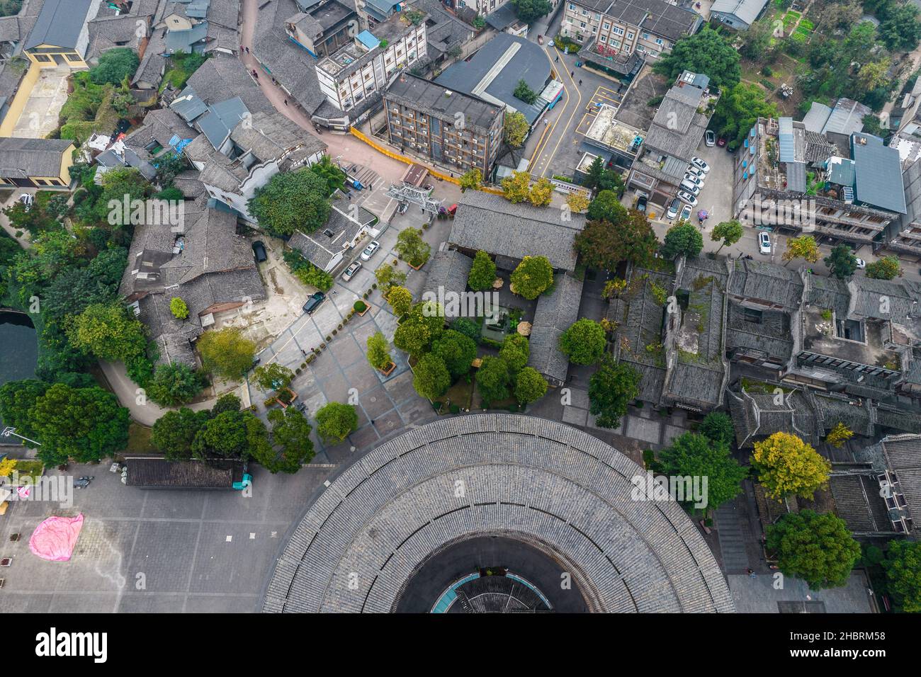 Fotografia aerea del moderno edificio skyline vista notturna di Chengdu, Cina. Foto Stock
