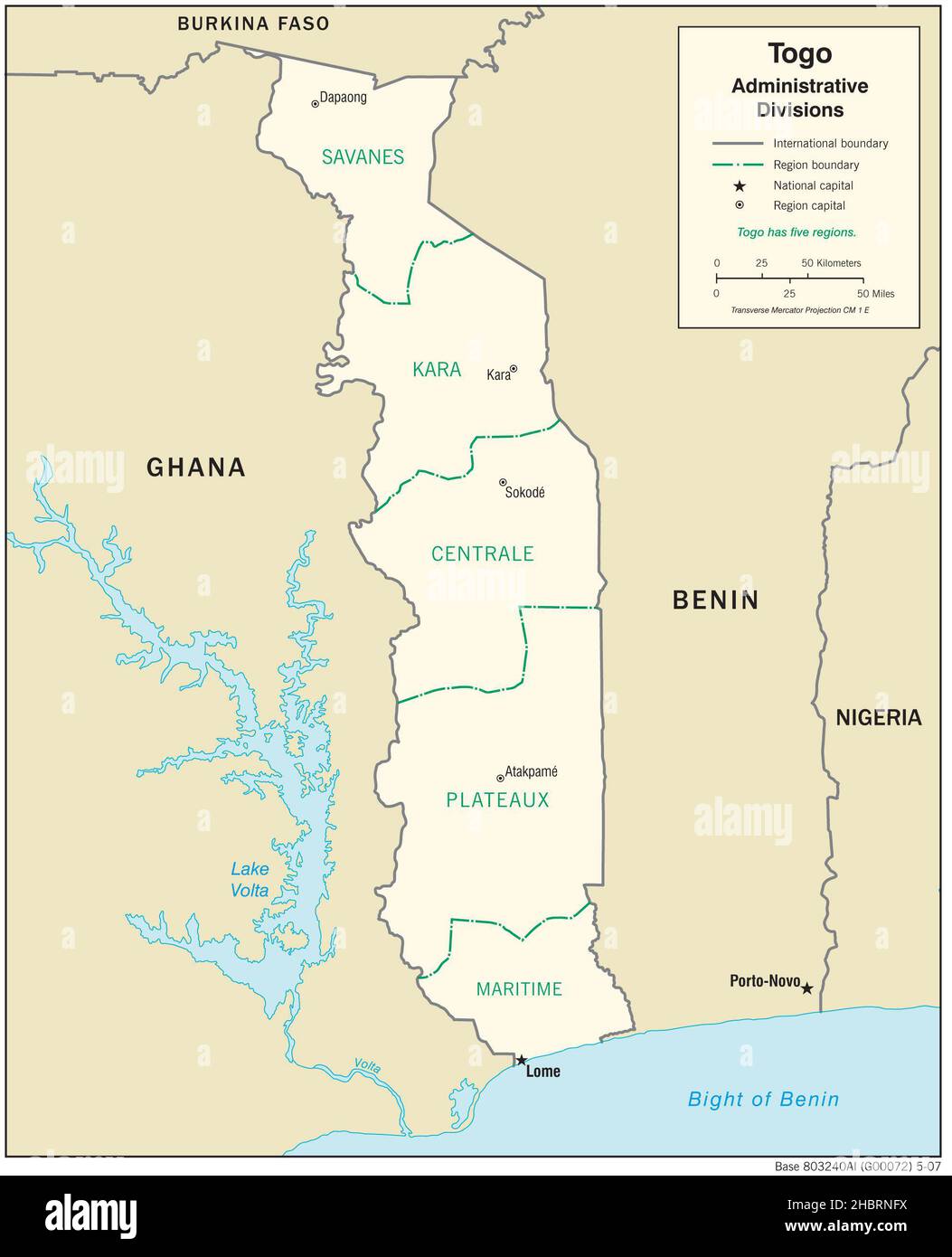 Mappa delle divisioni amministrative del Togo, 2007 Foto Stock