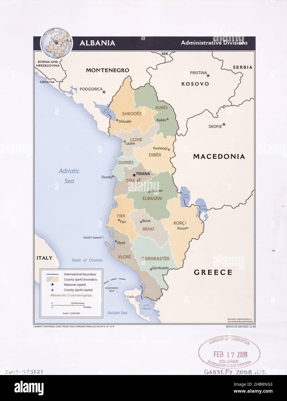 Albania divisione amministrativa mappa ca. 2008 Foto Stock