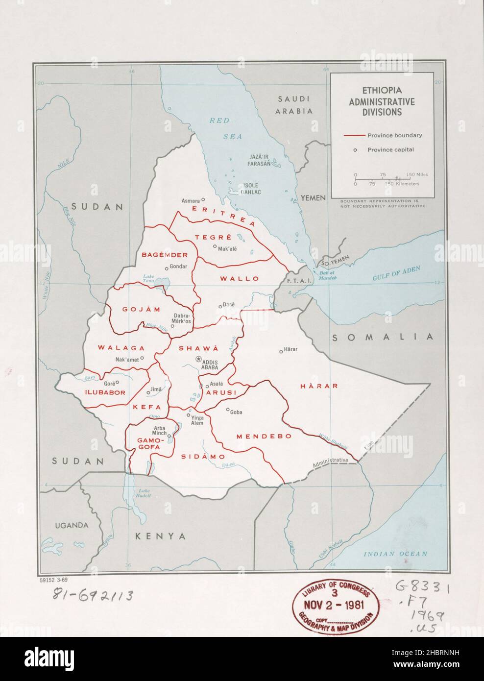 Etiopia divisione amministrativa mappa ca. 1969 Foto Stock