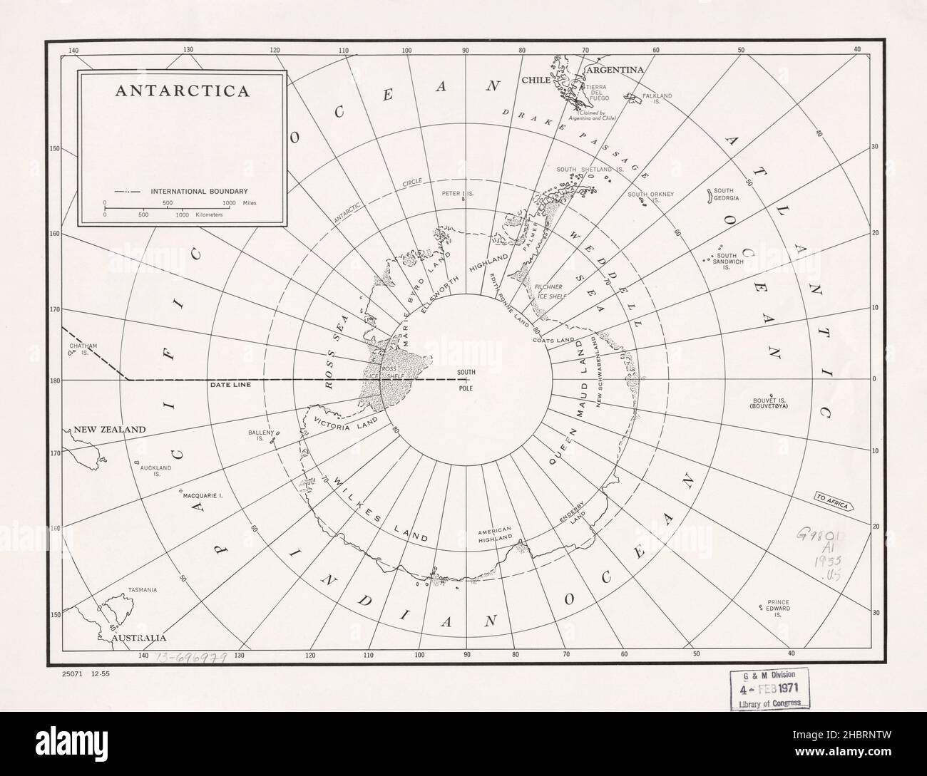 Mappa dell'Antartide ca. 1955 Foto Stock