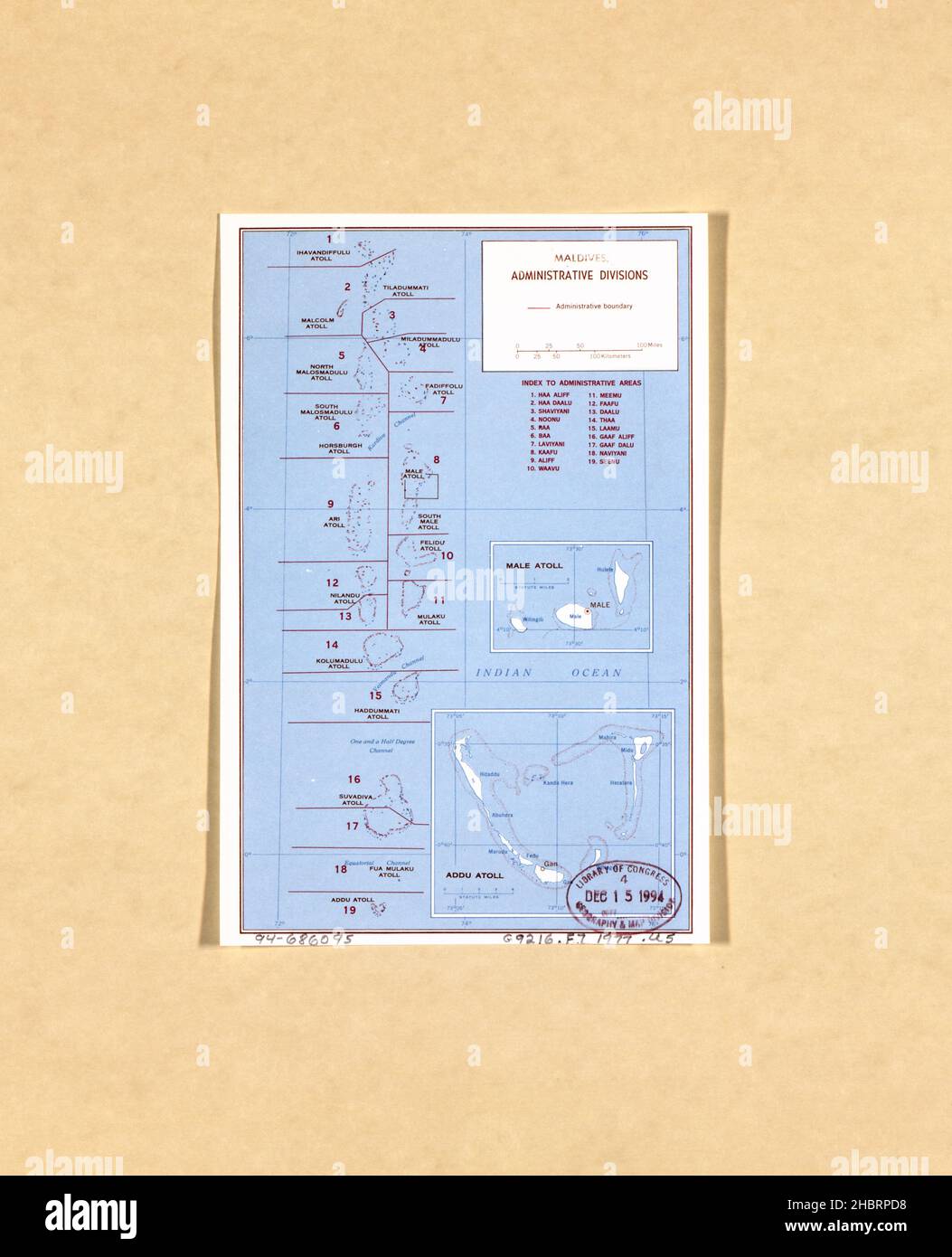 Maldive le divisioni amministrative mappa ca. 1977 Foto Stock