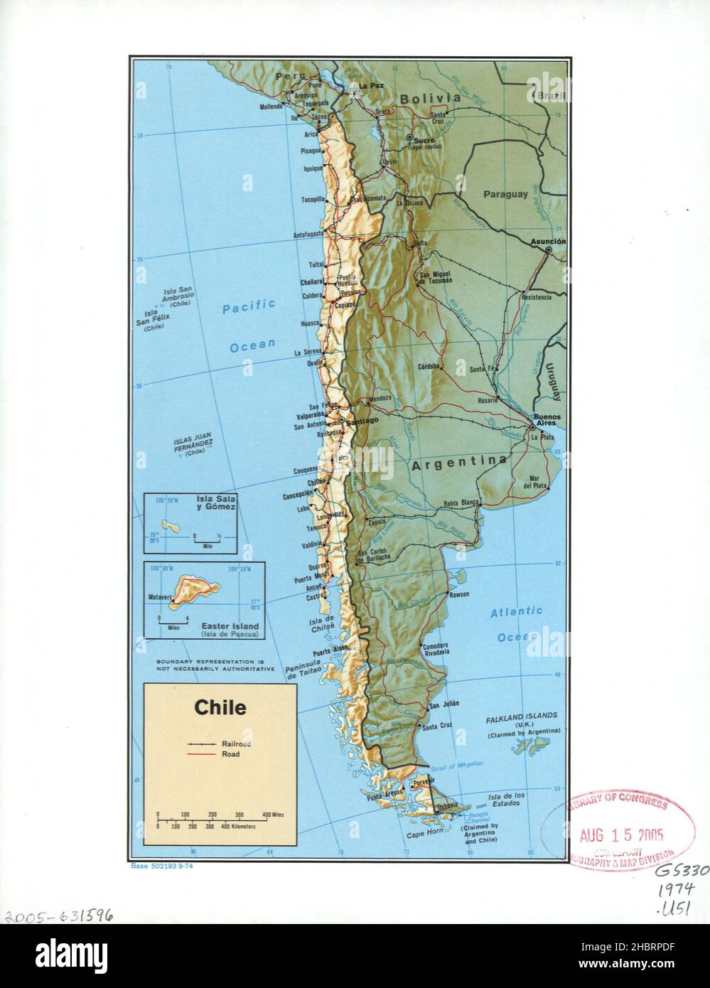 Mappa del Cile ca. 1974 Foto Stock