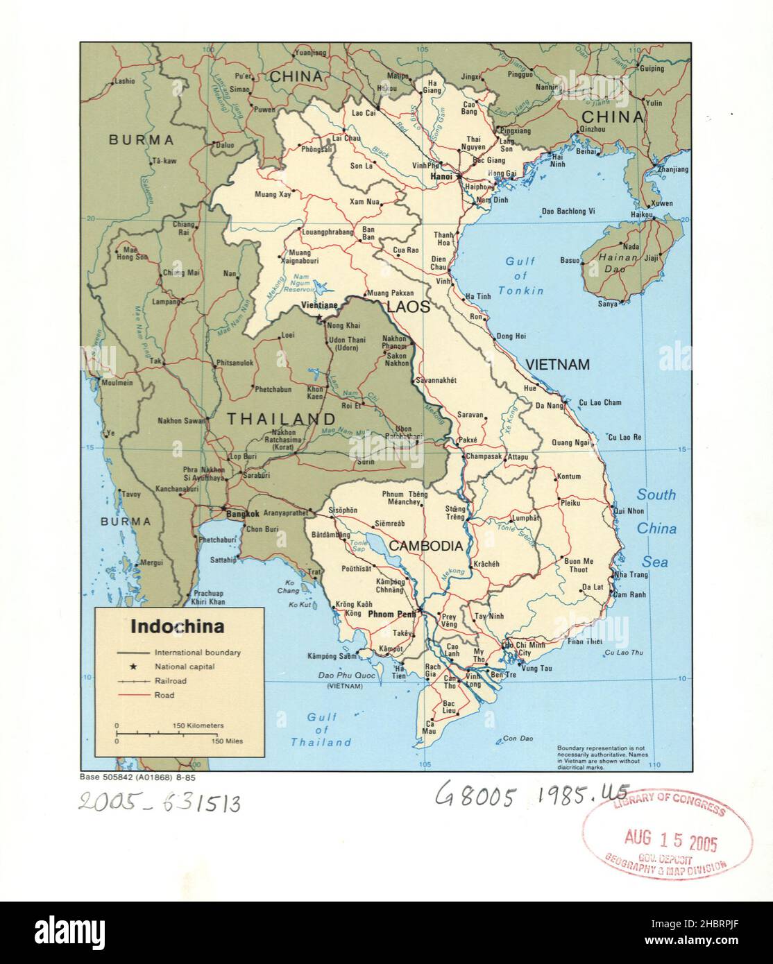1980s mappa di Indochina - mostra Cambogia, Laos, e Vietnam ca. 1985 Foto Stock