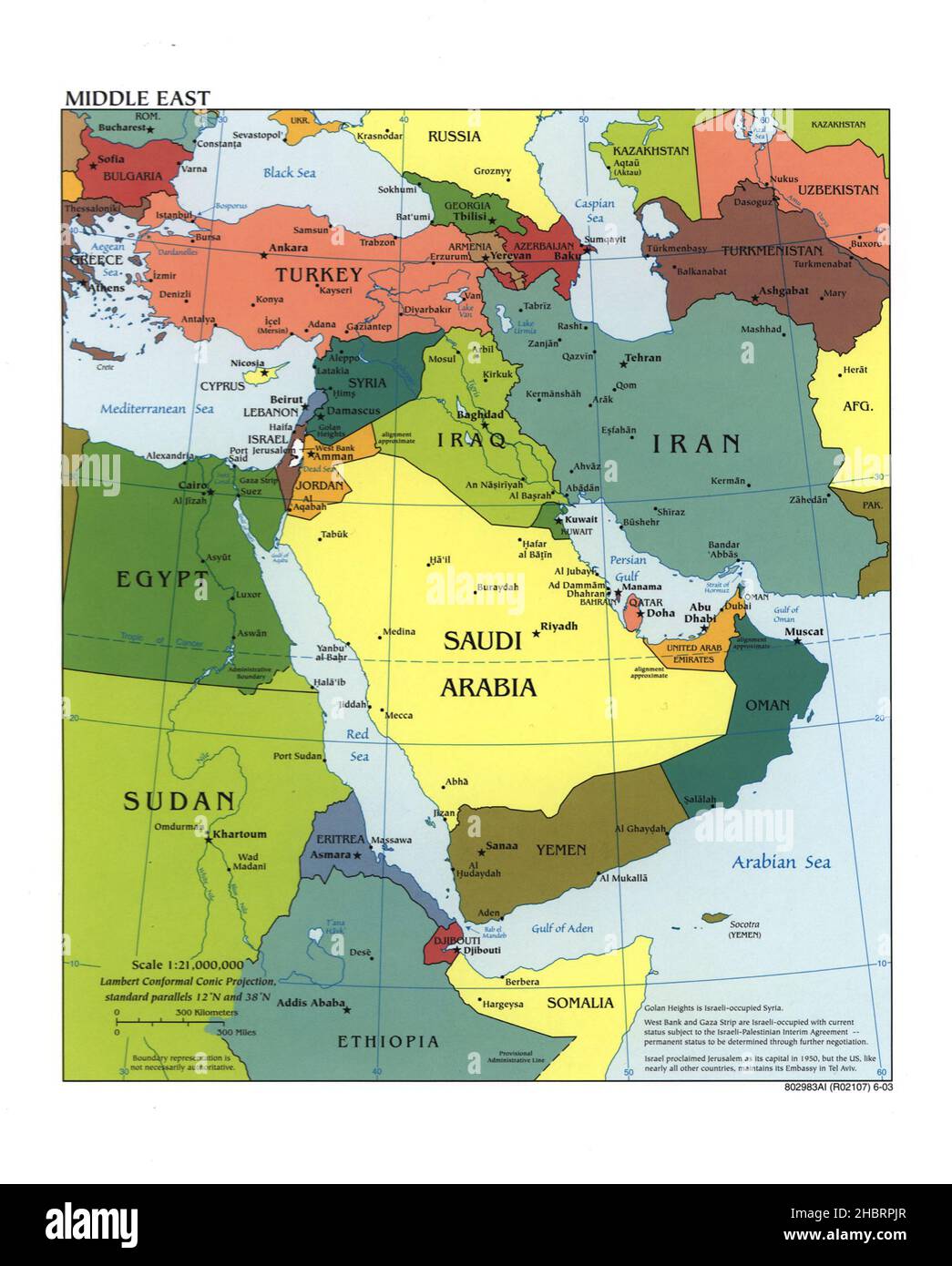 Mappa del Medio Oriente ca. 2003 Foto Stock
