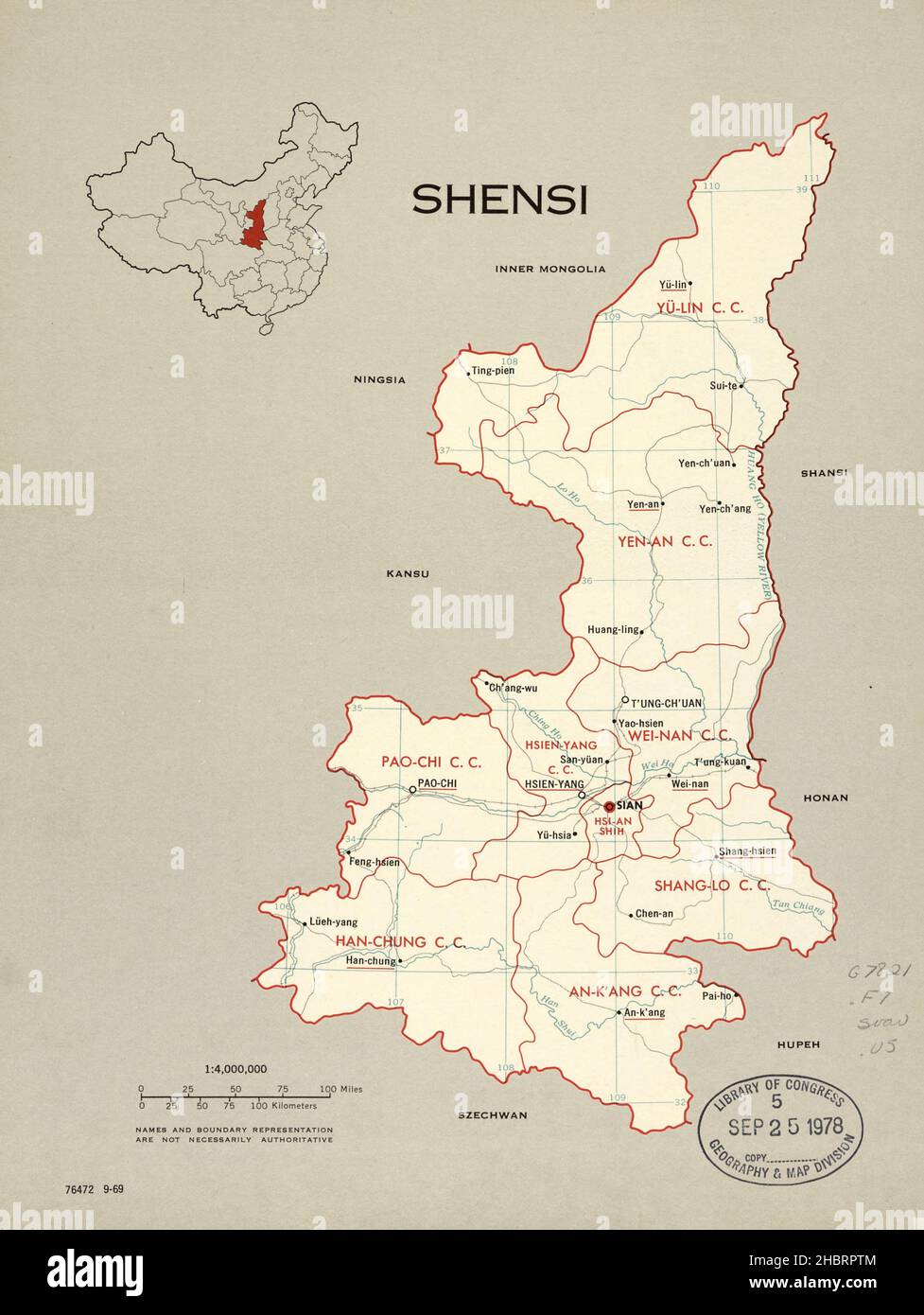 Mappa delle divisioni amministrative della Cina ca. 1969 Foto Stock