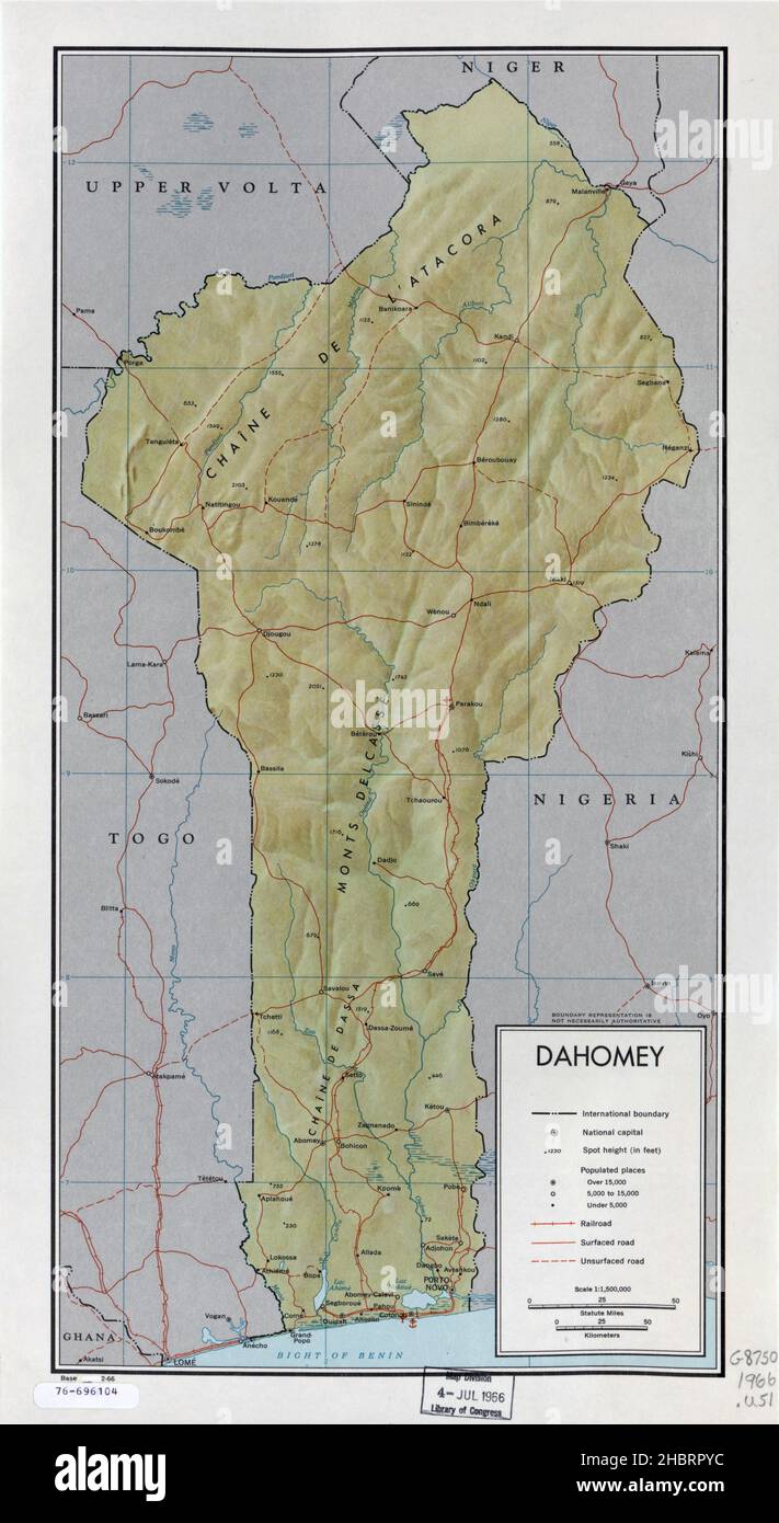 Mappa di Dahomey Africa (Benin di oggi) ca. 1966 Foto Stock