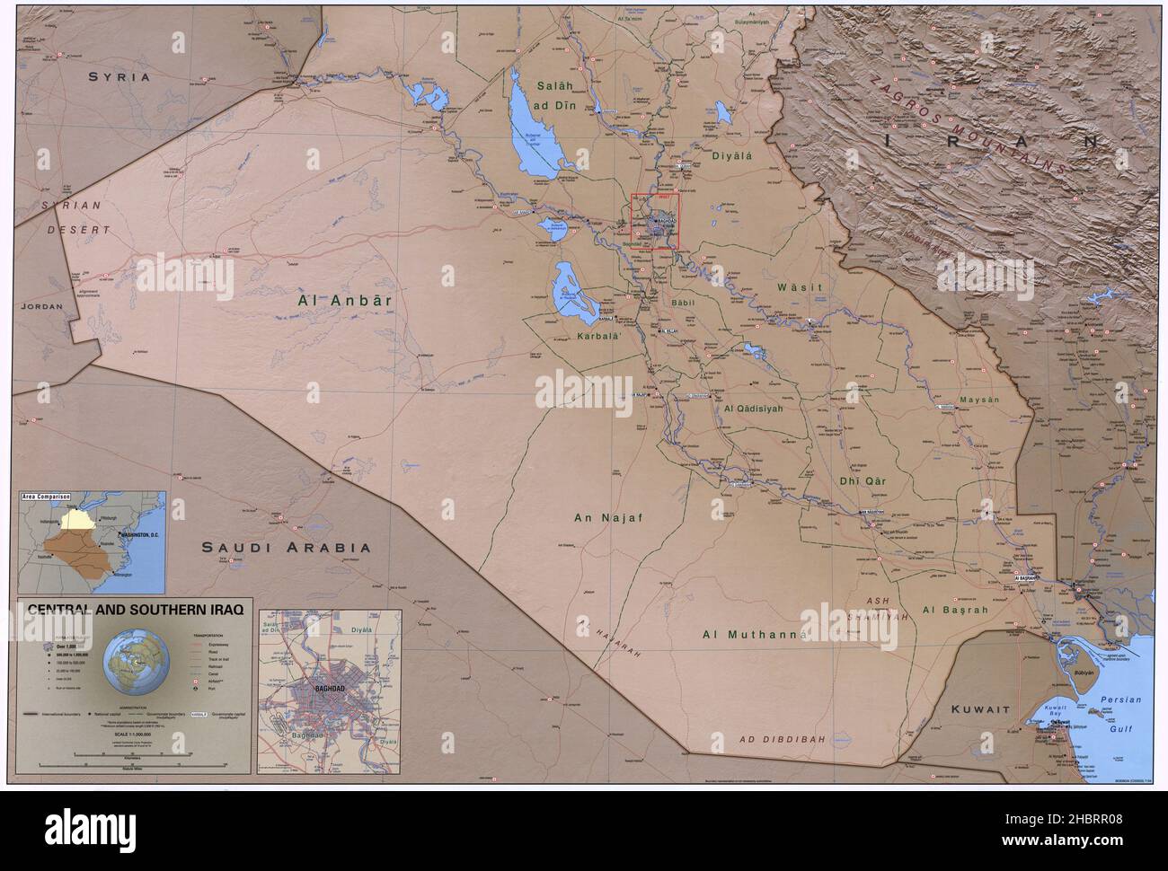 Mappa dell'Iraq centrale e meridionale ca. 2004 Foto Stock