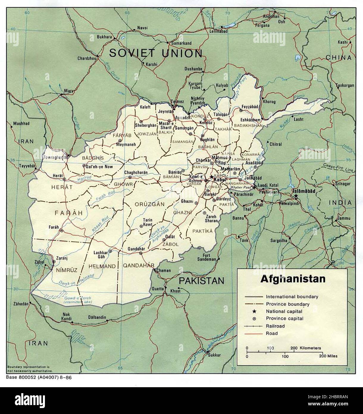 Mappa delle divisioni amministrative dell'Afghanistan, 1986 Foto Stock