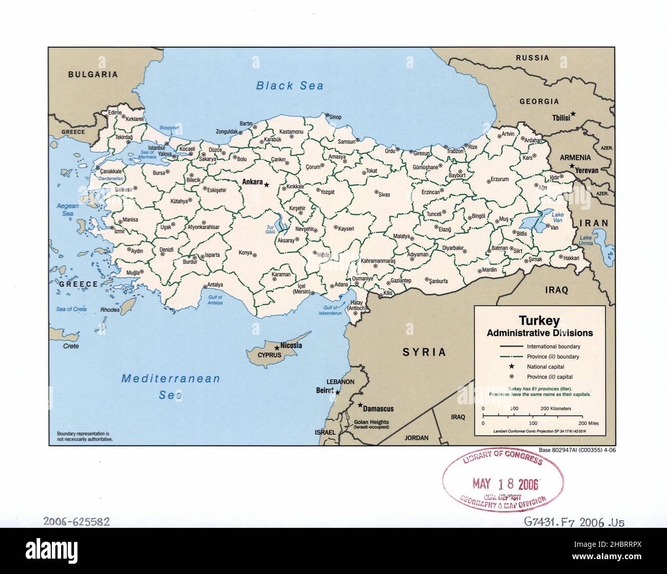 Mappa delle divisioni amministrative della Turchia ca. 2006 Foto Stock